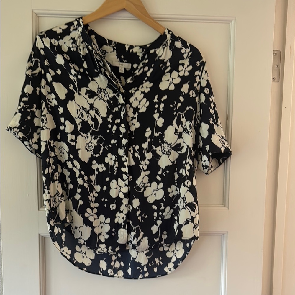 Joie Navy and White Button Down Shirt with Notched Collar